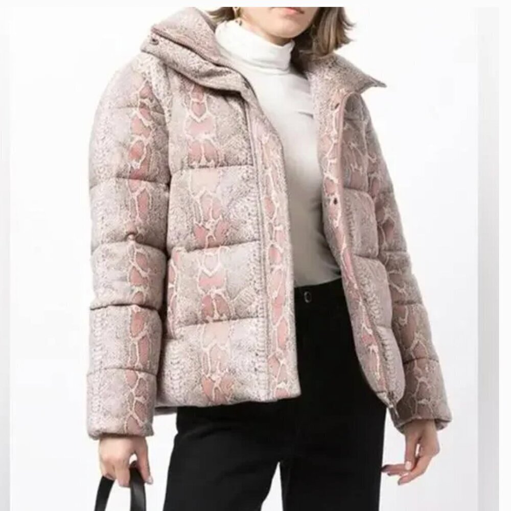 Unreal Fur Anthropologie python snakeskin puffer coat